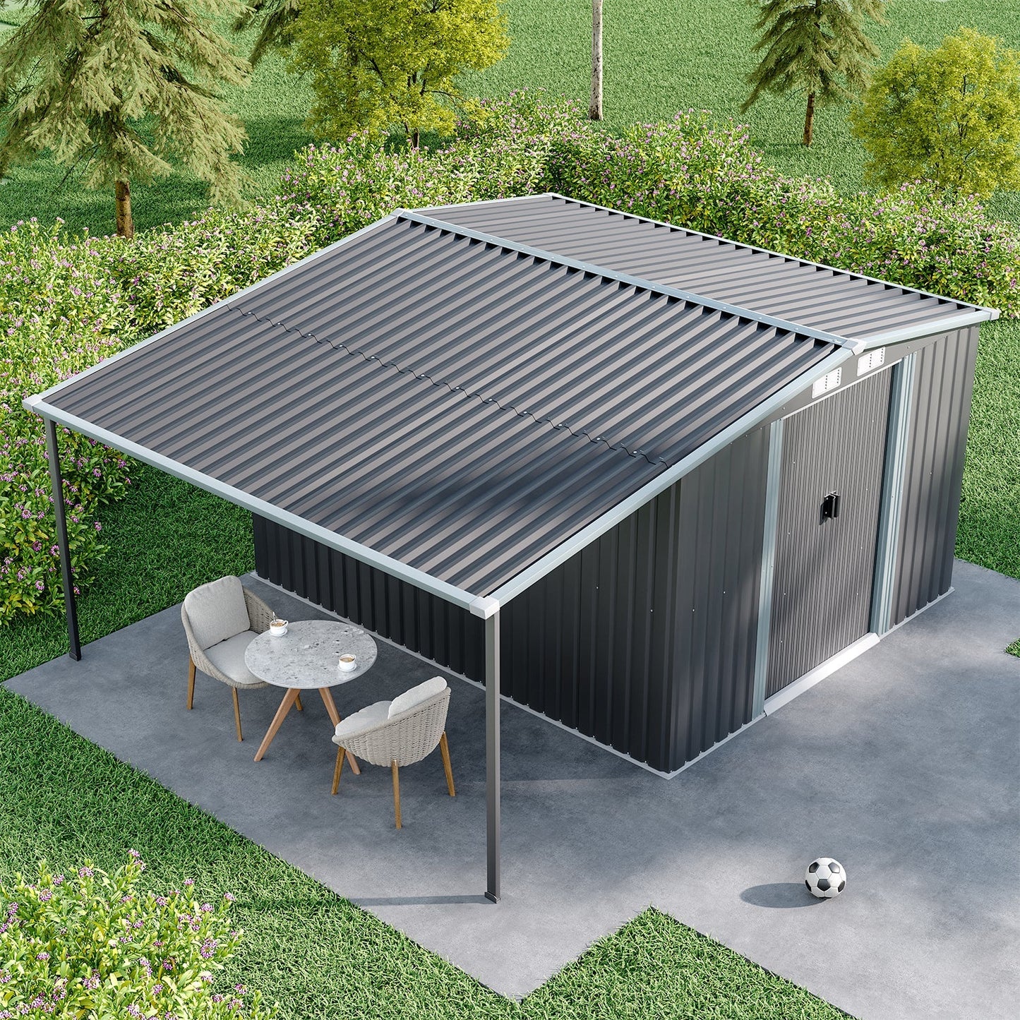 Sturdy Galvanized Steel  Awning Shelter Storage Shed with Hooks & Shelves