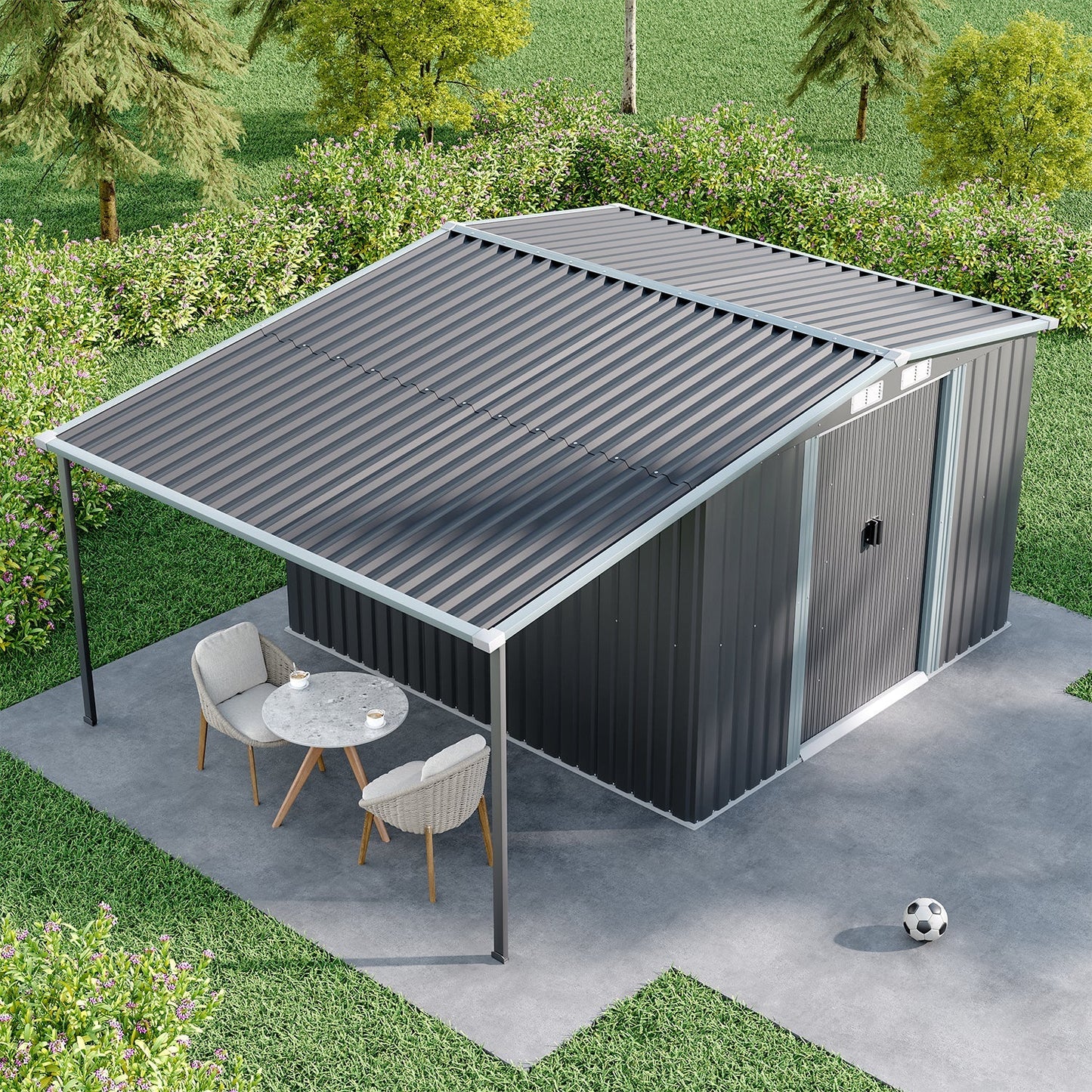 Sturdy Galvanized Steel  Awning Shelter Storage Shed with Hooks & Shelves