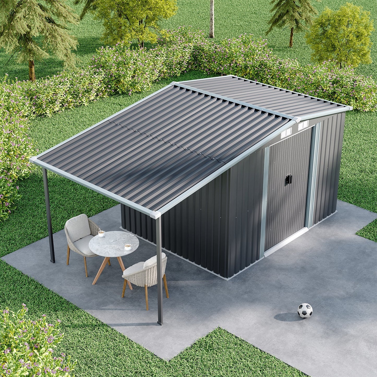 Sturdy Galvanized Steel  Awning Shelter Storage Shed with Hooks & Shelves