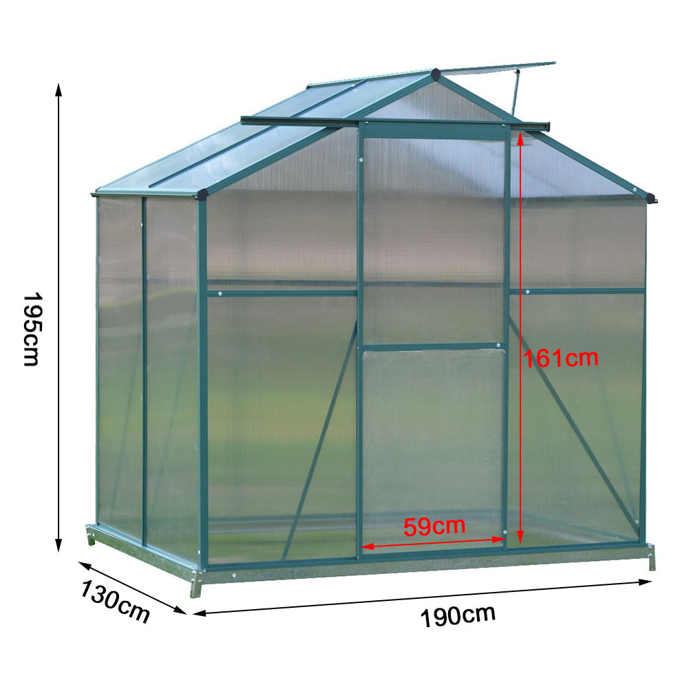 6ft W Garden Aluminium Greenhouse Polycarbonate with Vent