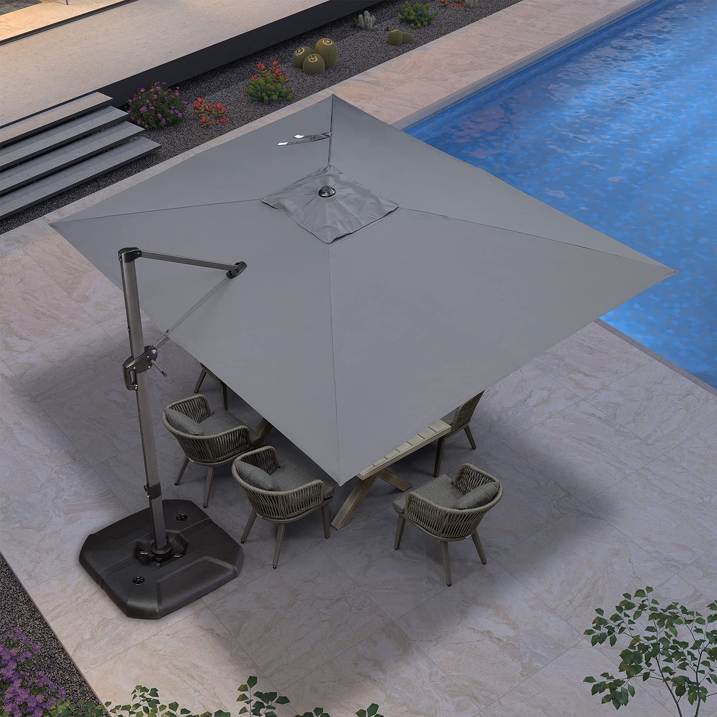 3M*3M Large Garden Parasol Tiltable and Rotating Cantilever Parasol
