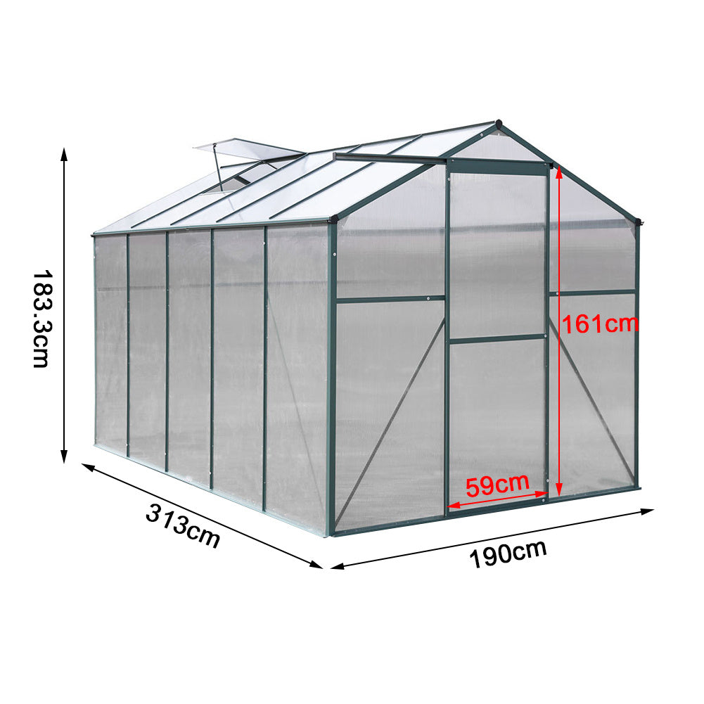 6ft W Garden Aluminium Greenhouse Polycarbonate with Vent