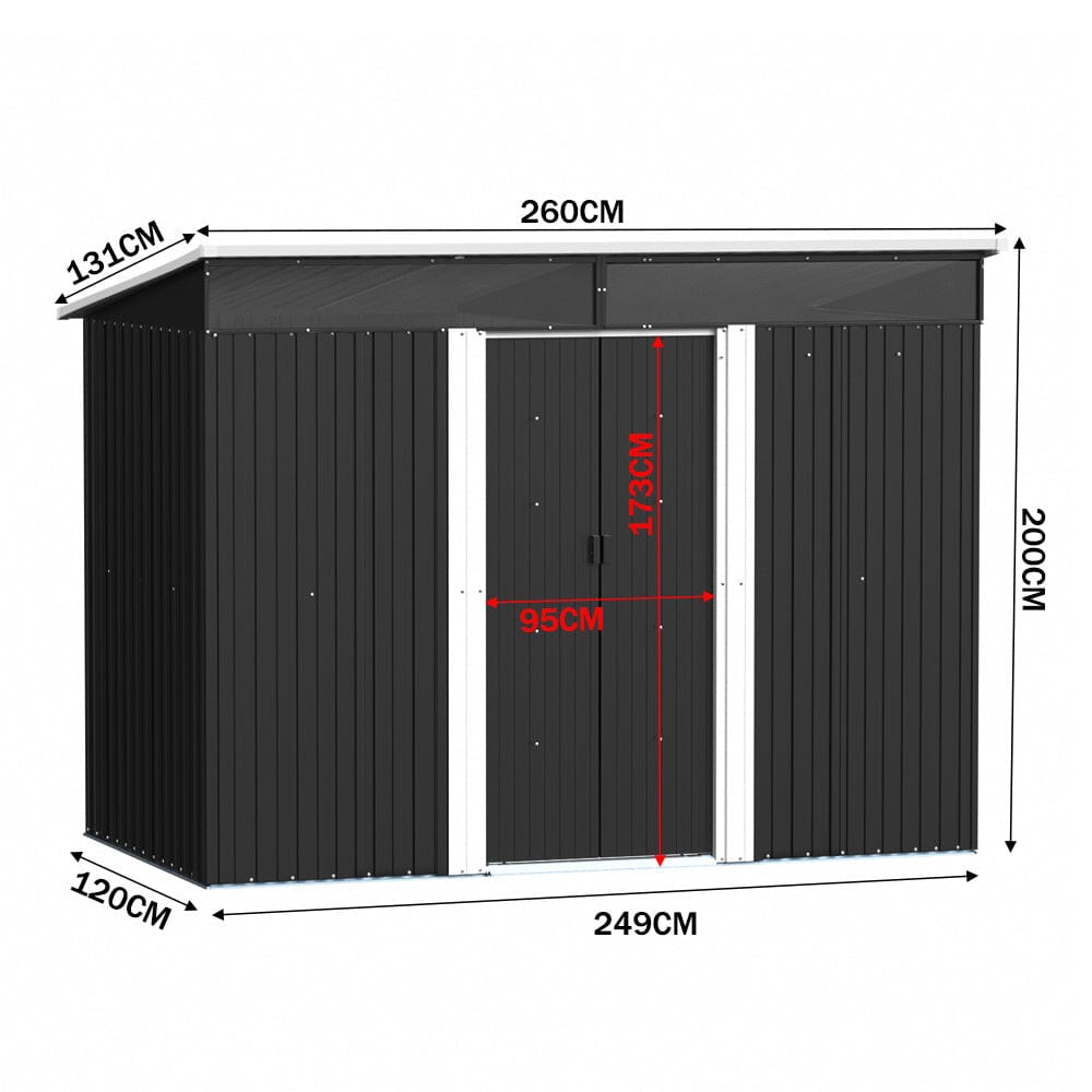 8.6 ft Lockable Galvanized Steel Garden Metal Shed with Windows
