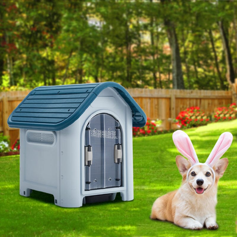 59cm W Blue Durable Plastic Small Middle Dog House with Ventilation for Outdoor Indoor