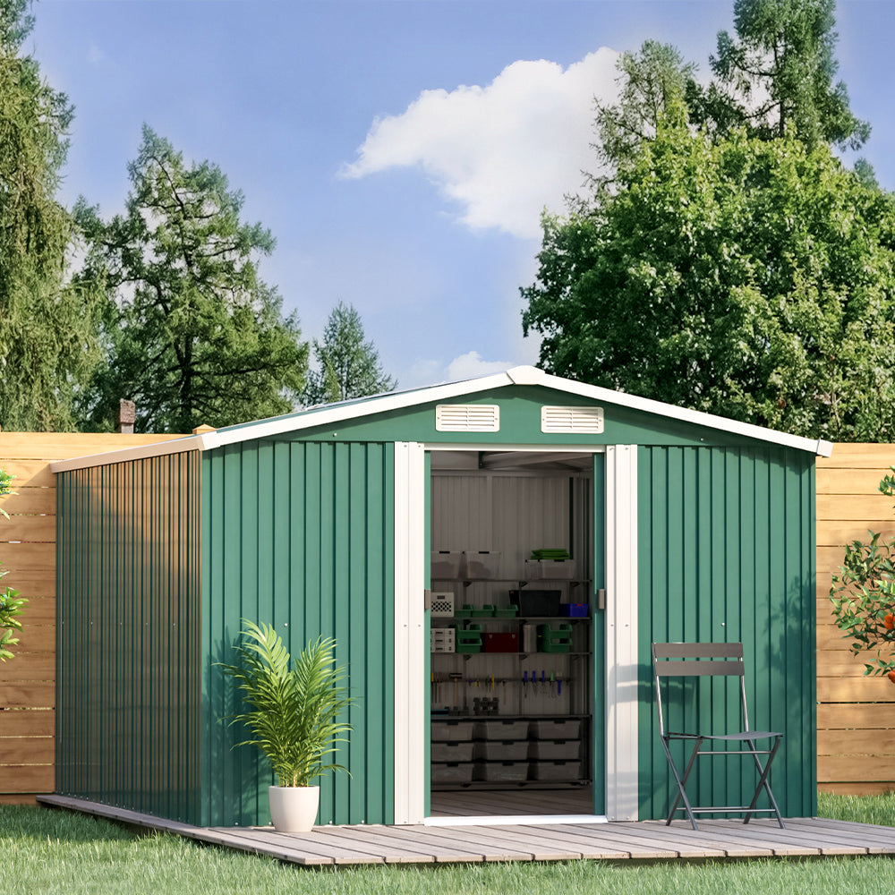 12x10 ft Metal Shed with Gabled Roof for Garden Storage