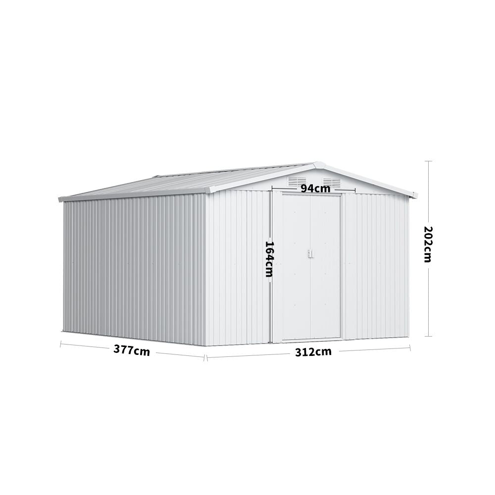 12x10 ft Metal Shed with Gabled Roof for Garden Storage
