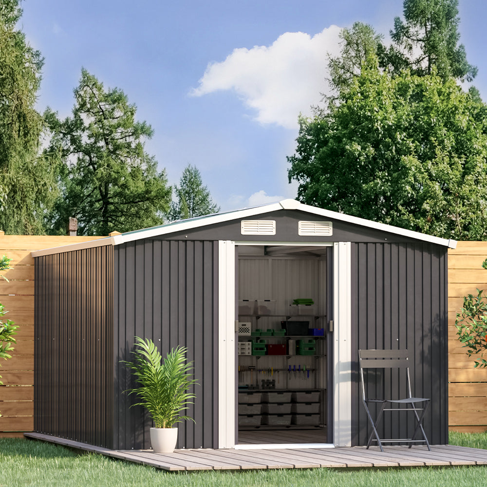 12x10 ft Metal Shed with Gabled Roof for Garden Storage