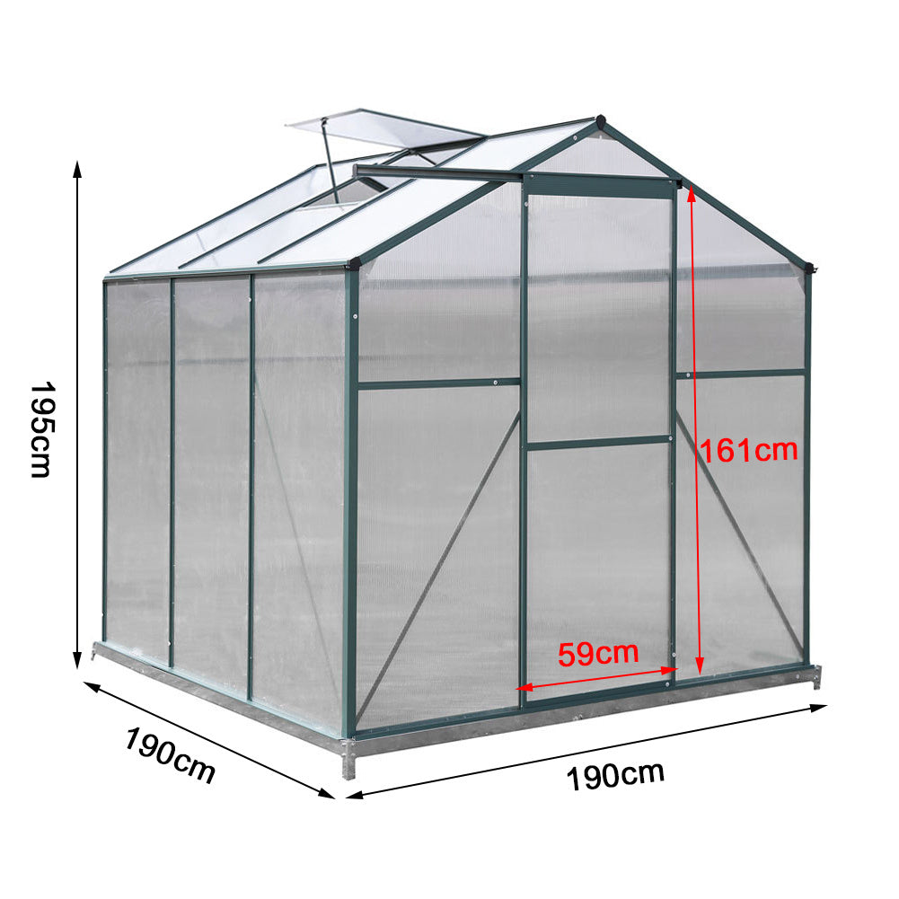 6ft W Garden Aluminium Greenhouse Polycarbonate with Vent