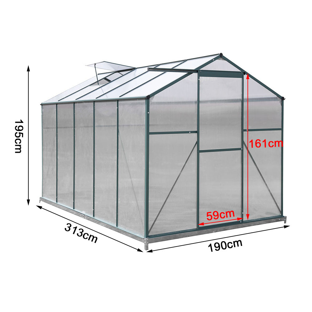 6ft W Garden Aluminium Greenhouse Polycarbonate with Vent