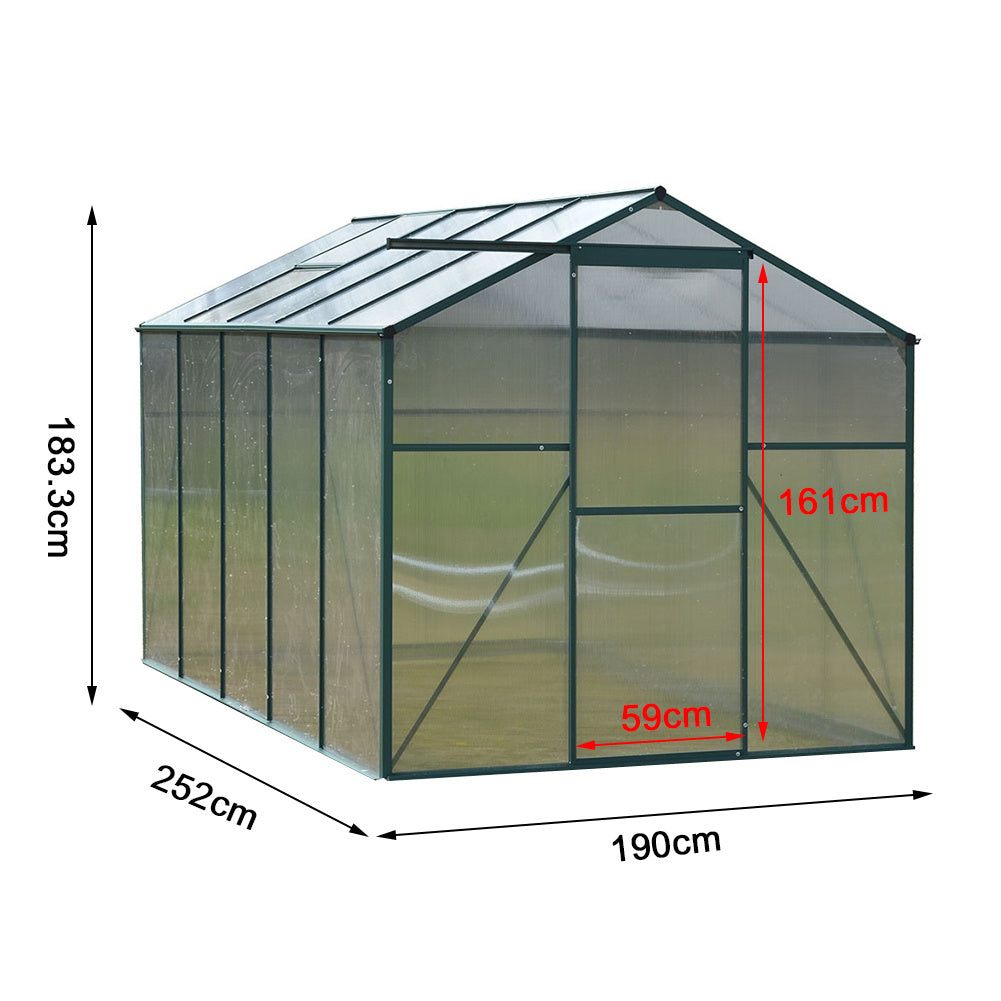 6ft W Garden Aluminium Greenhouse Polycarbonate with Vent