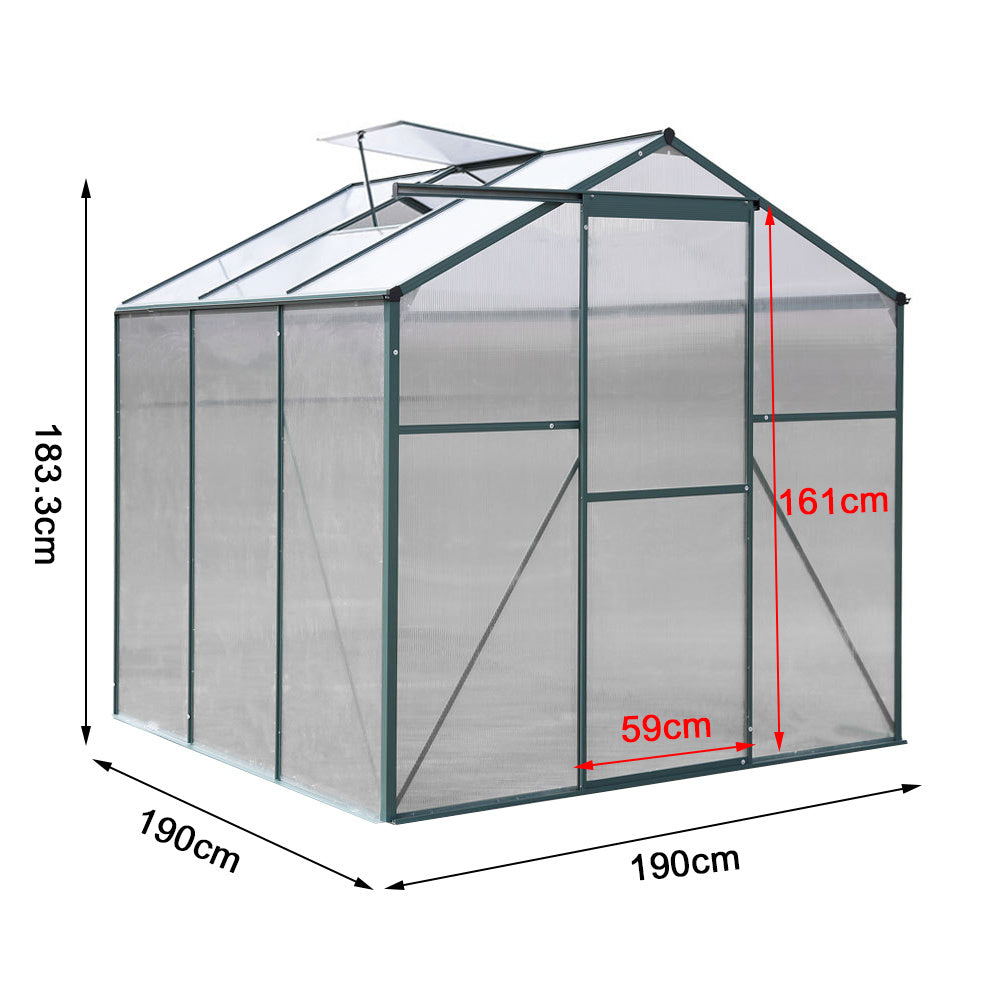 6ft W Garden Aluminium Greenhouse Polycarbonate with Vent
