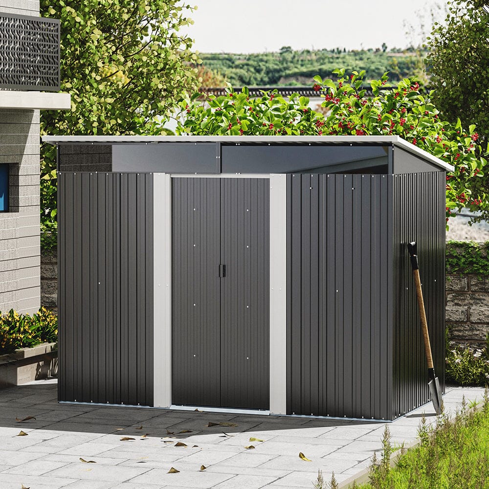 8.6 ft Lockable Galvanized Steel Garden Metal Shed with Windows
