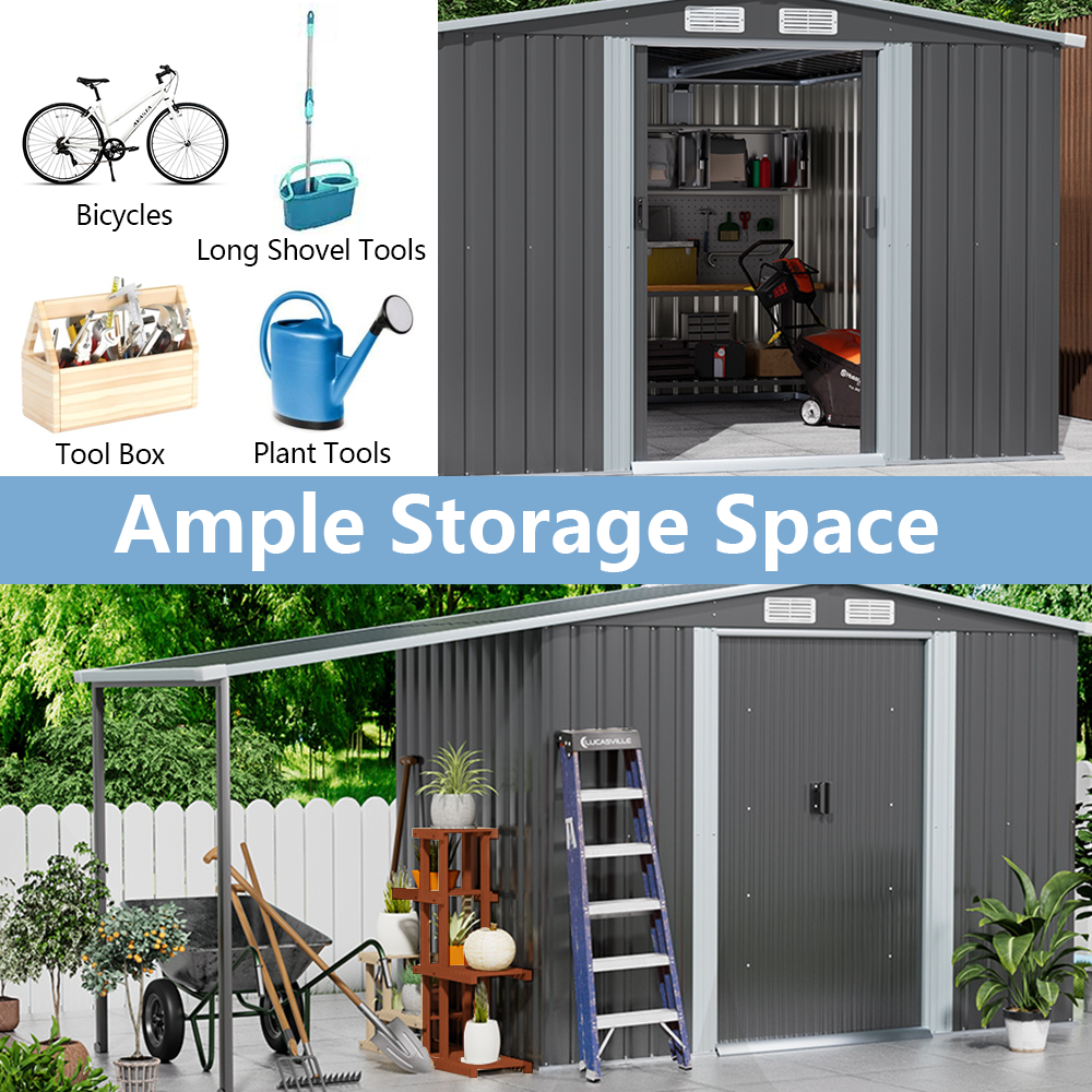 Sturdy Galvanized Steel  Awning Shelter Storage Shed with Hooks & Shelves