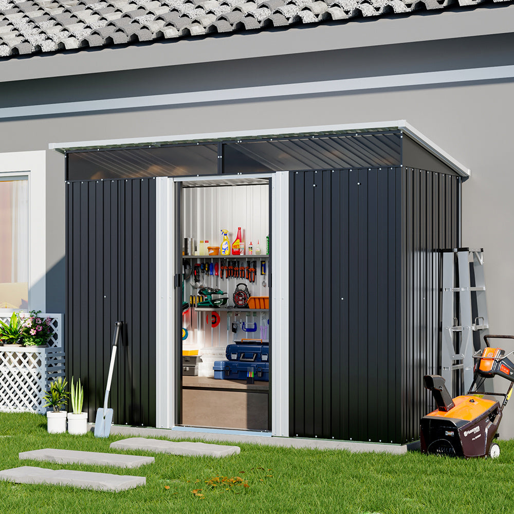 8.6 ft Lockable Galvanized Steel Garden Metal Shed with Windows