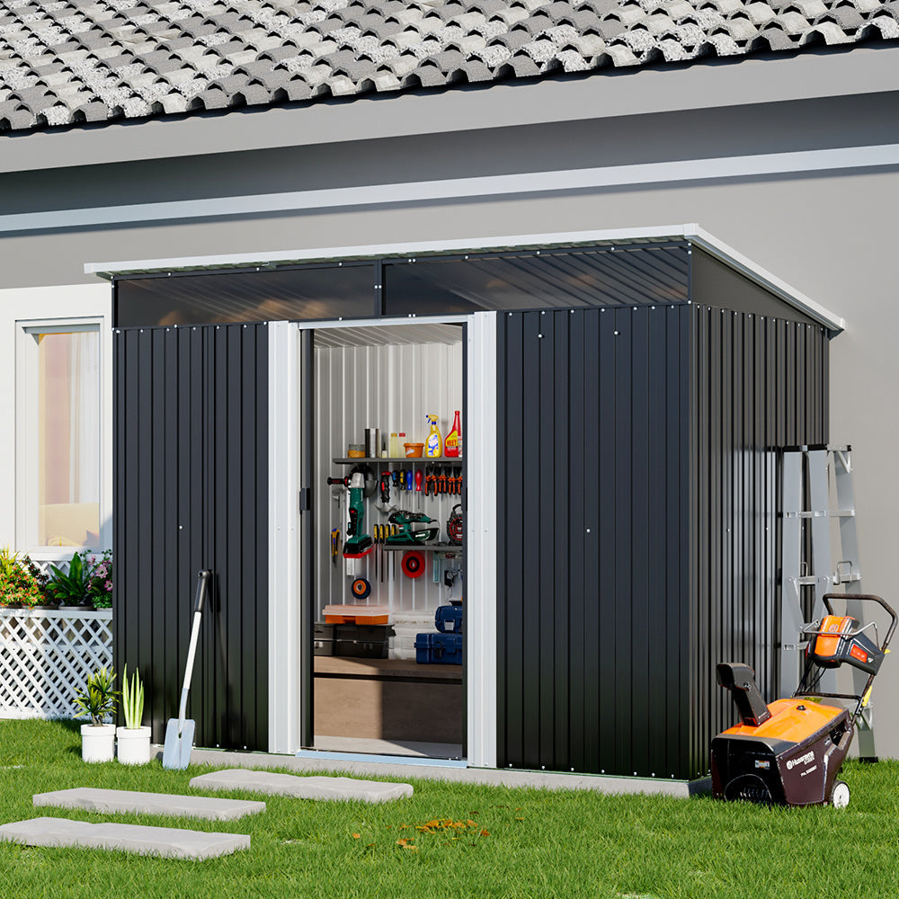 8.6 ft Lockable Galvanized Steel Garden Metal Shed with Windows
