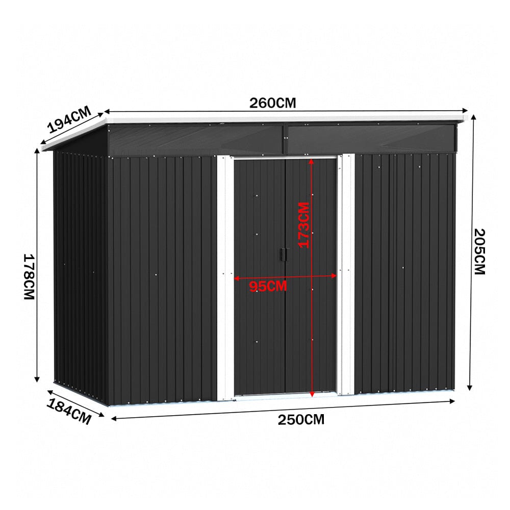 8.6 ft Lockable Galvanized Steel Garden Metal Shed with Windows