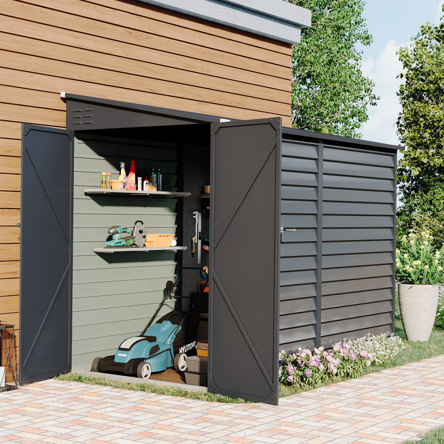 Lockable Metal Motorcycle Storage Shed for Outdoor Storage