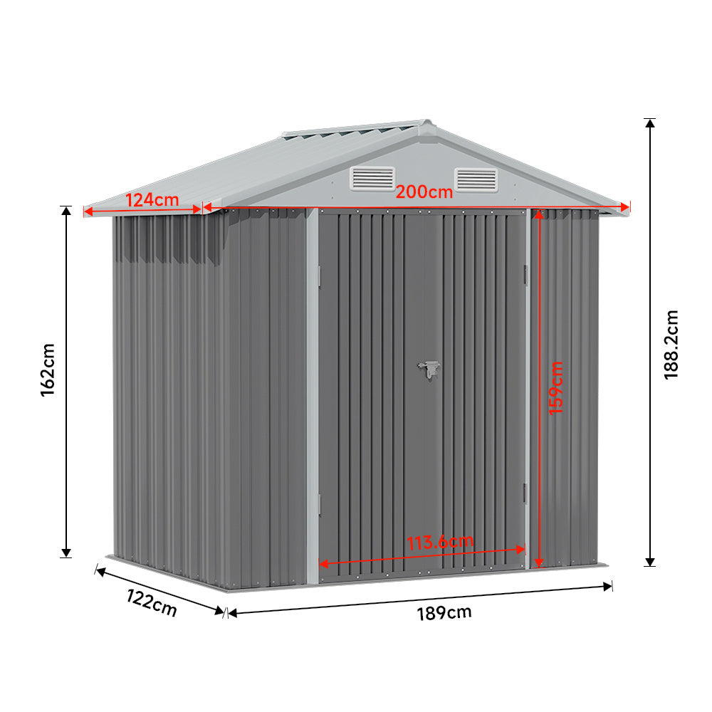 Outdoor Garden Lockable Galvanised Steel Shed