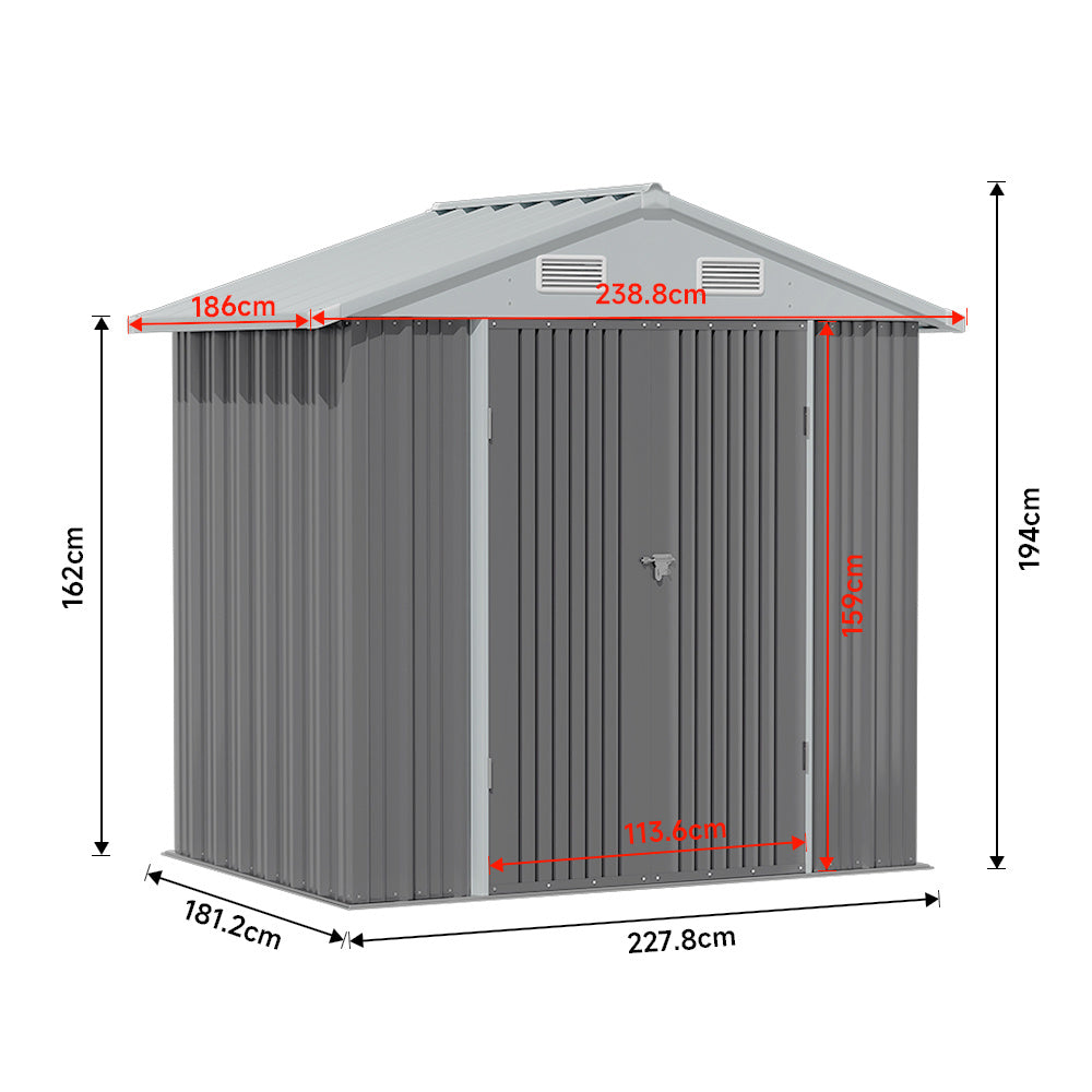 Outdoor Garden Lockable Galvanised Steel Shed