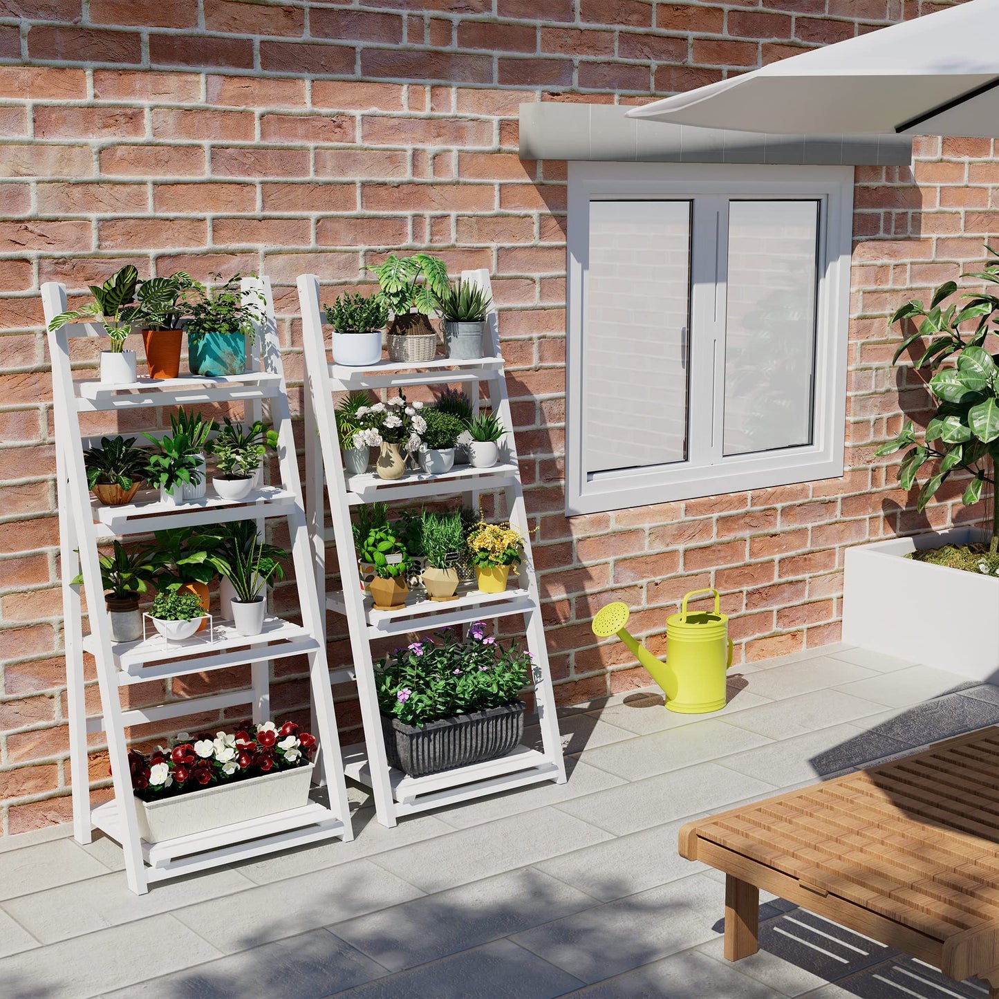4-Tier Rustic Wooden Foldable Ladder Shelf for Plants