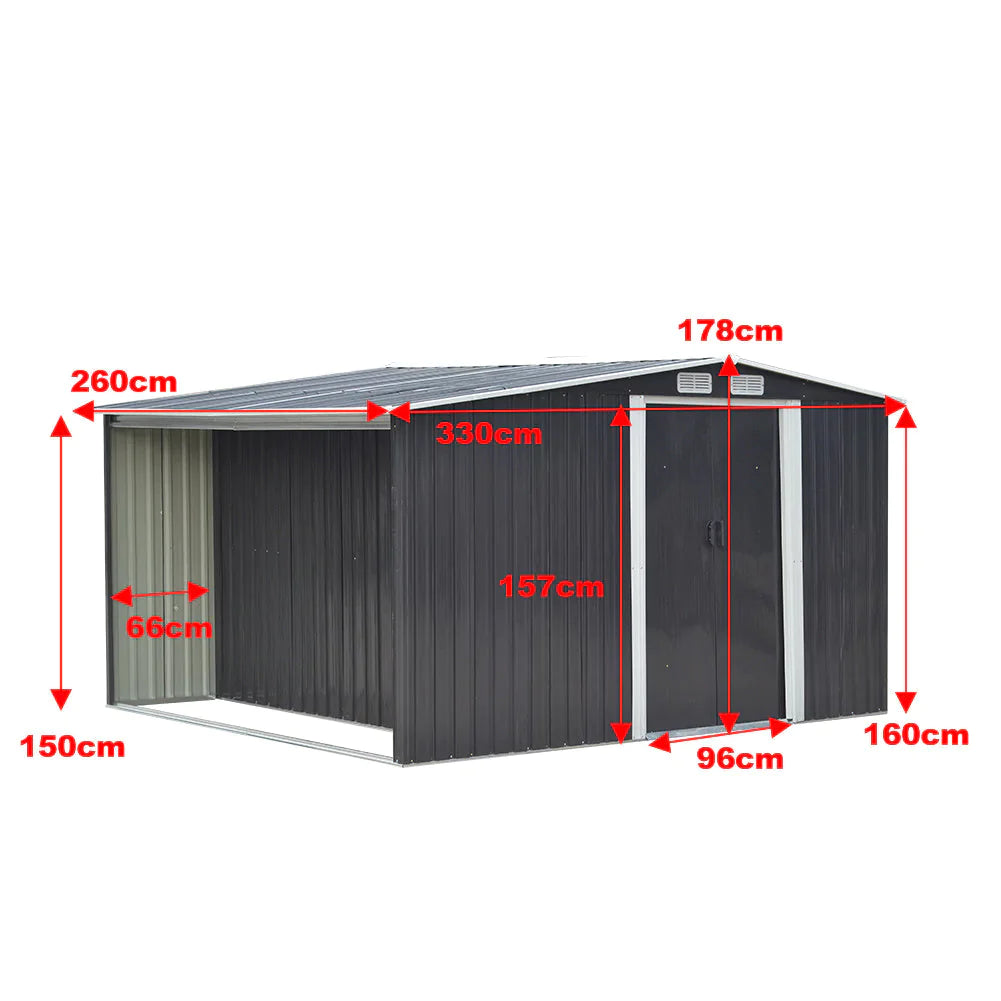 Garden Gable Roof Metal Shed with Log Storage