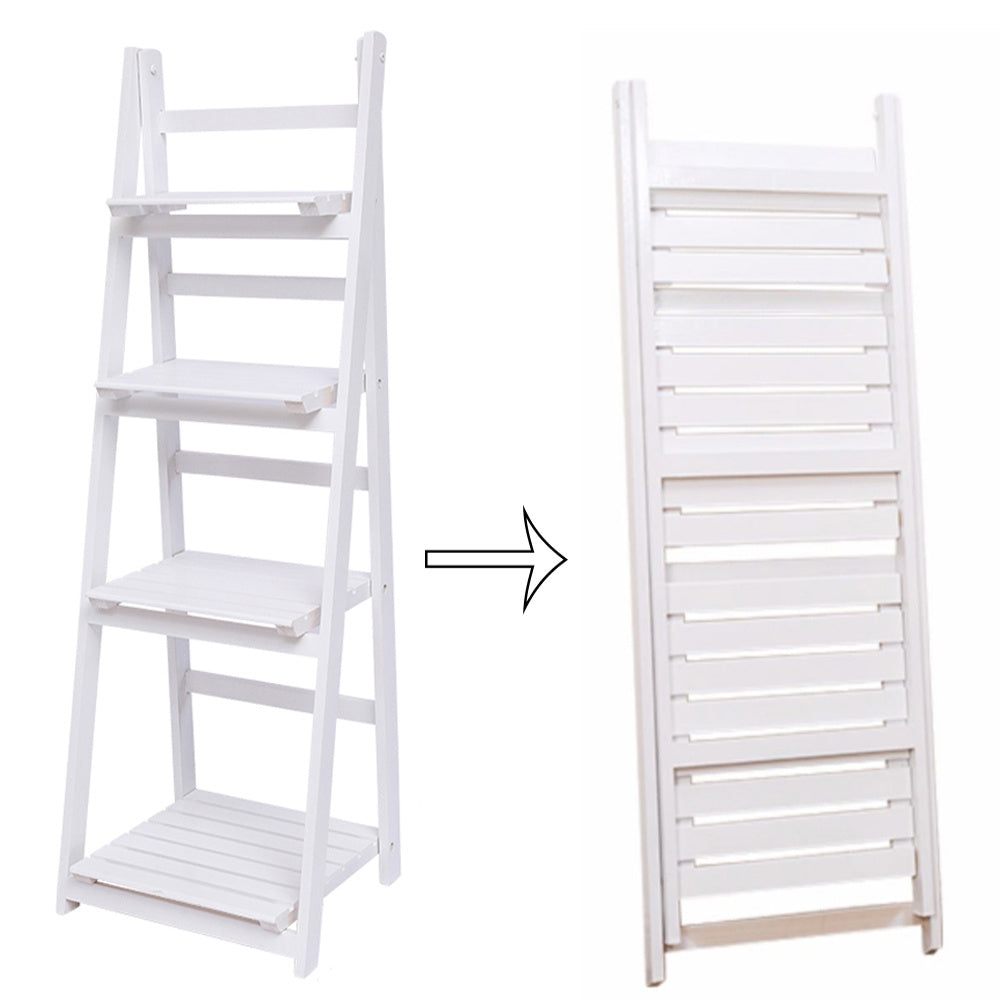 4-Tier Rustic Wooden Foldable Ladder Shelf for Plants