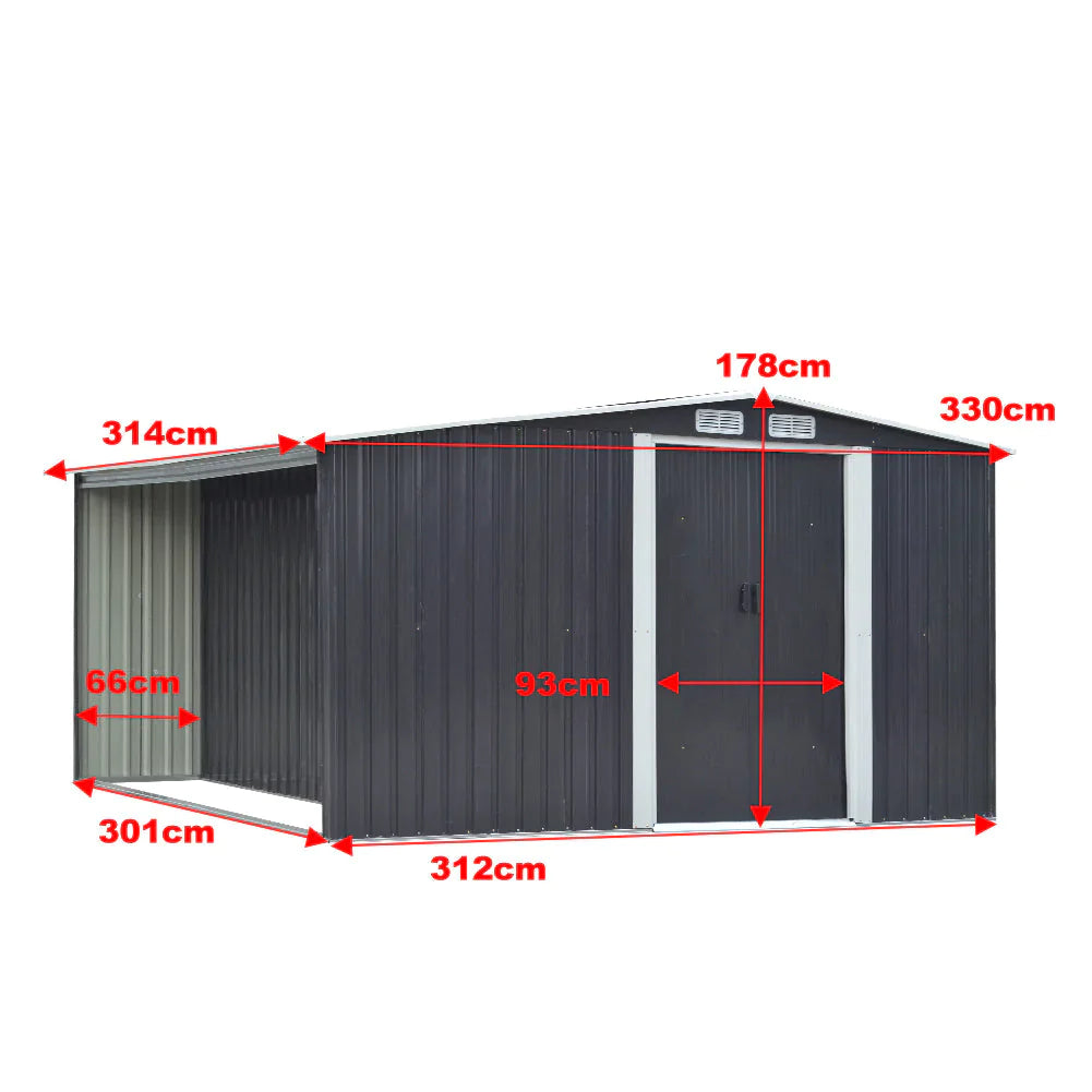 Garden Gable Roof Metal Shed with Log Storage