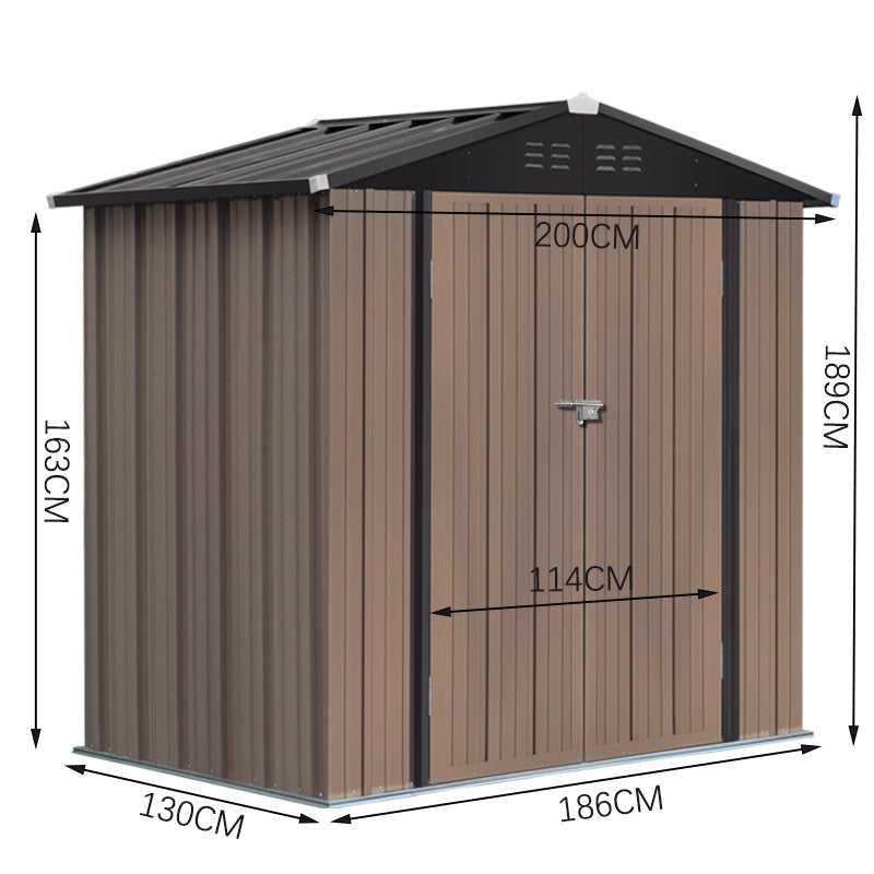 Classic Lockable Brown Metal Shed for Garden Storage