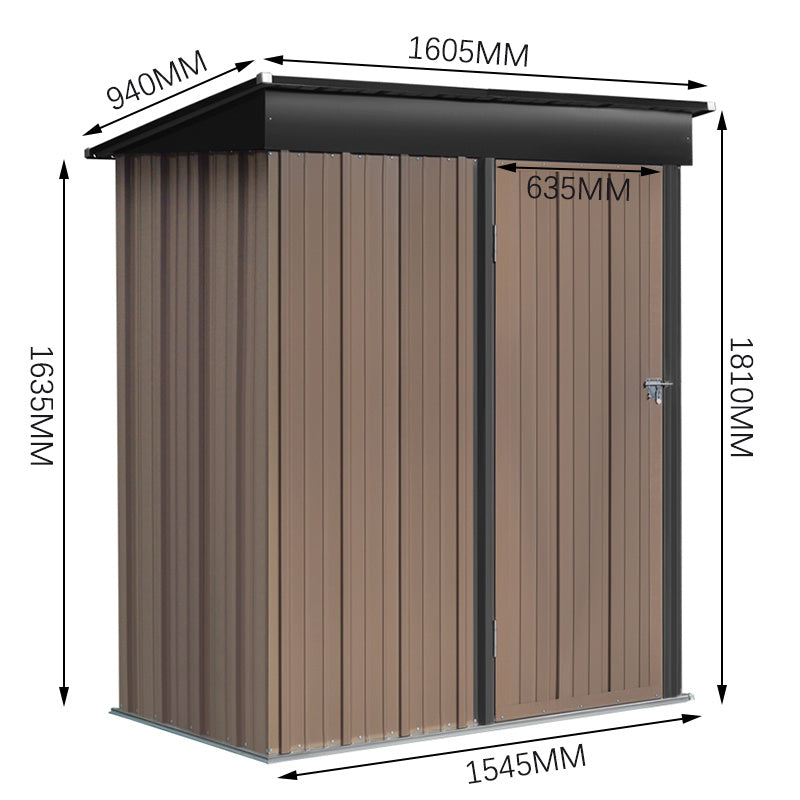Classic Lockable Brown Metal Shed for Garden Storage