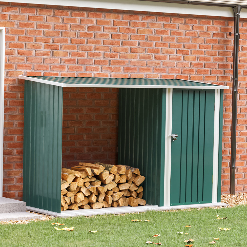 8x3 Outdoor Garden Storage Metal Shed with Log Storage