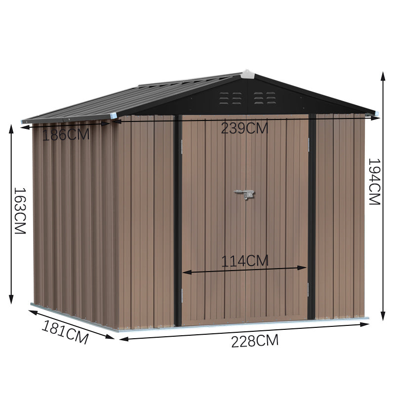 Classic Lockable Brown Metal Shed for Garden Storage