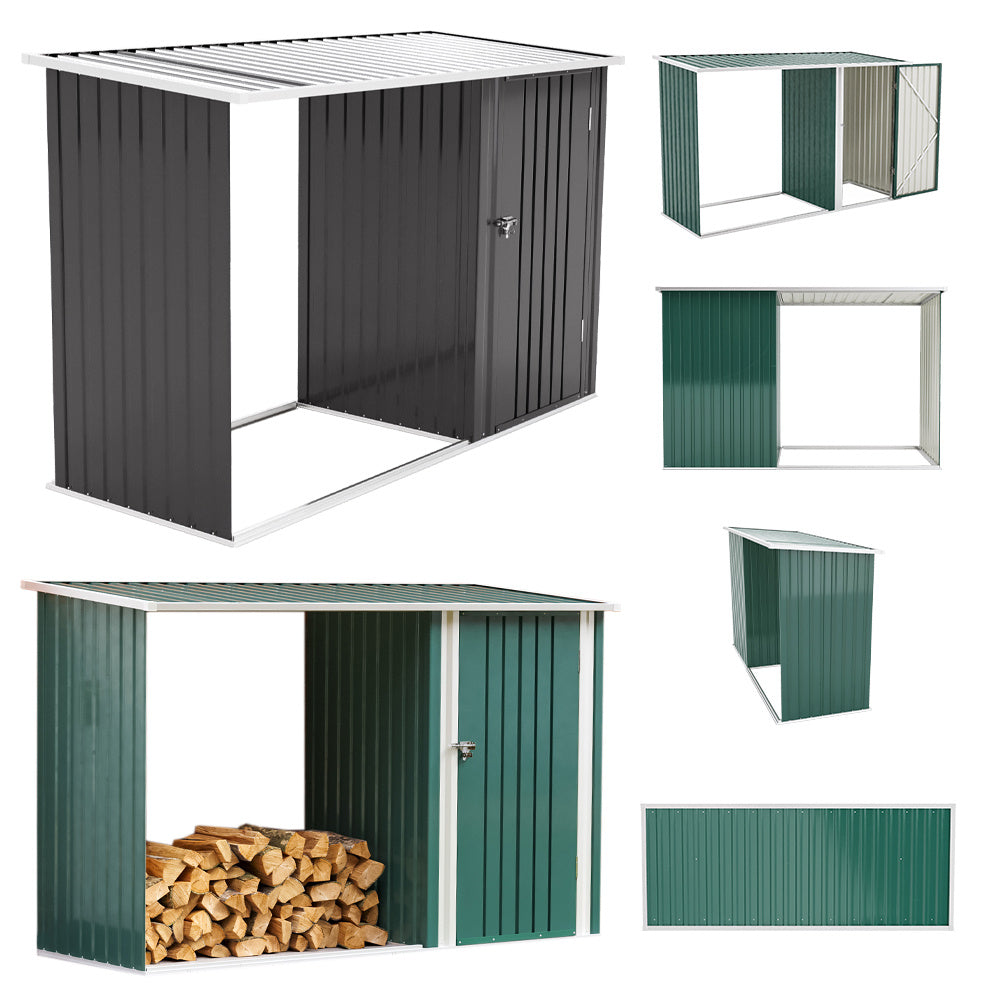 8x3 Outdoor Garden Storage Metal Shed with Log Storage