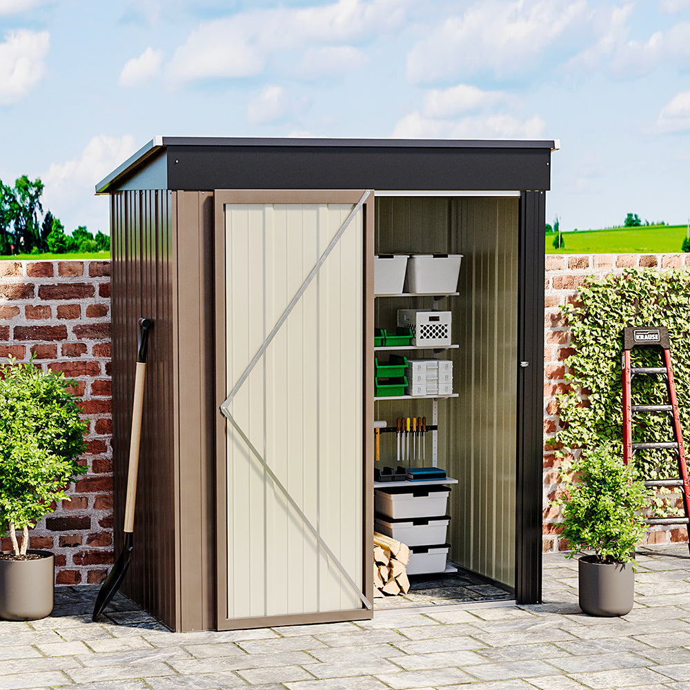 Classic Lockable Brown Metal Shed for Garden Storage