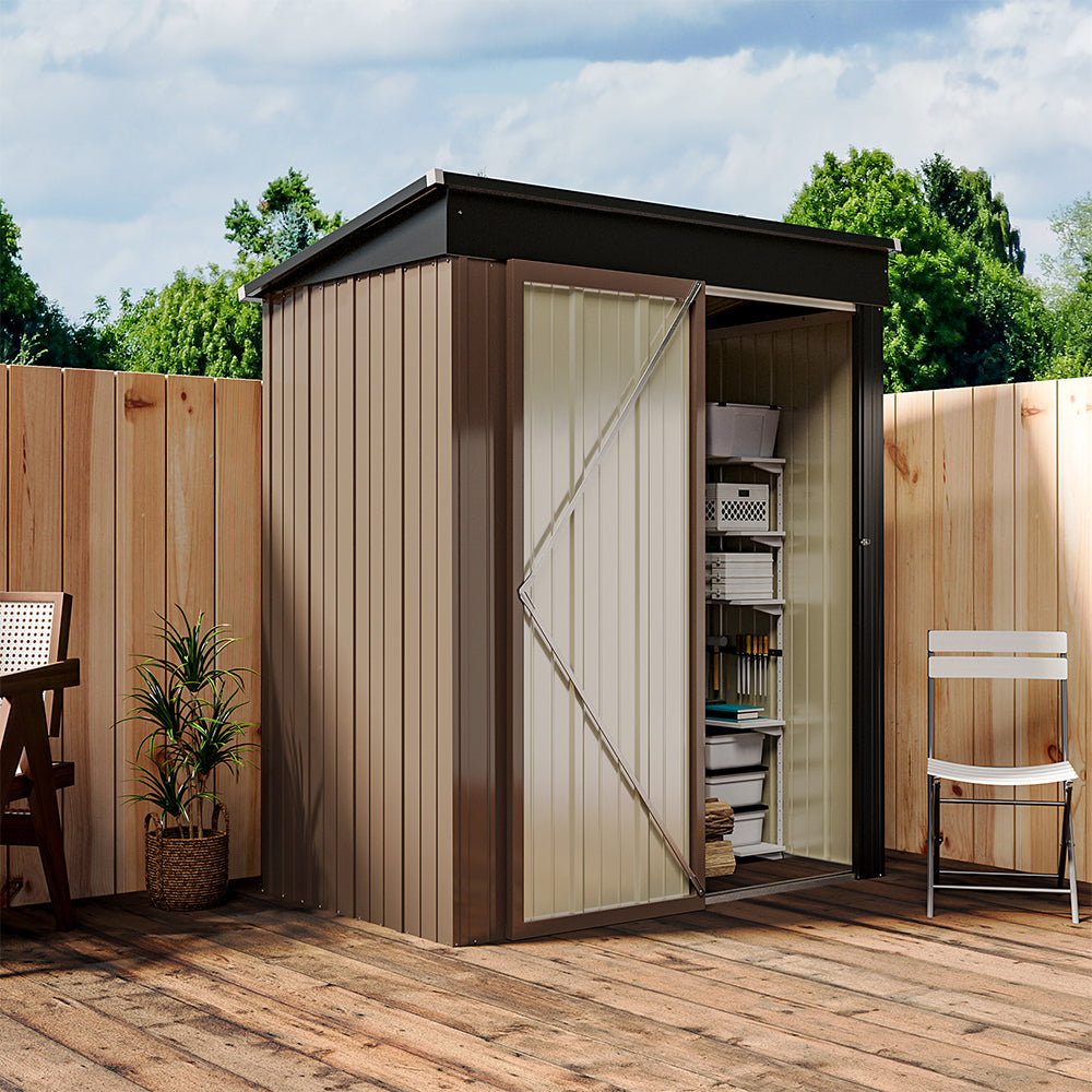 Classic Lockable Brown Metal Shed for Garden Storage