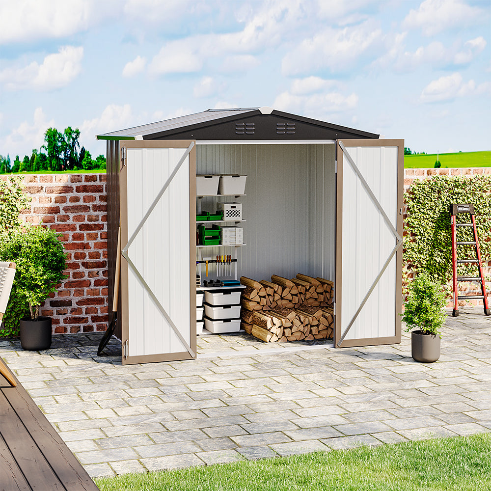 Classic Lockable Brown Metal Shed for Garden Storage