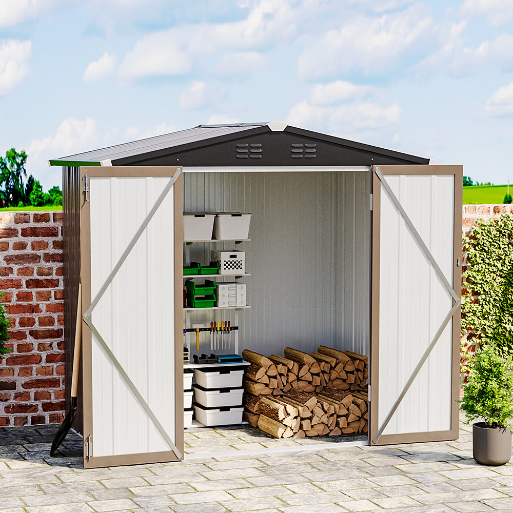 Classic Lockable Brown Metal Shed for Garden Storage