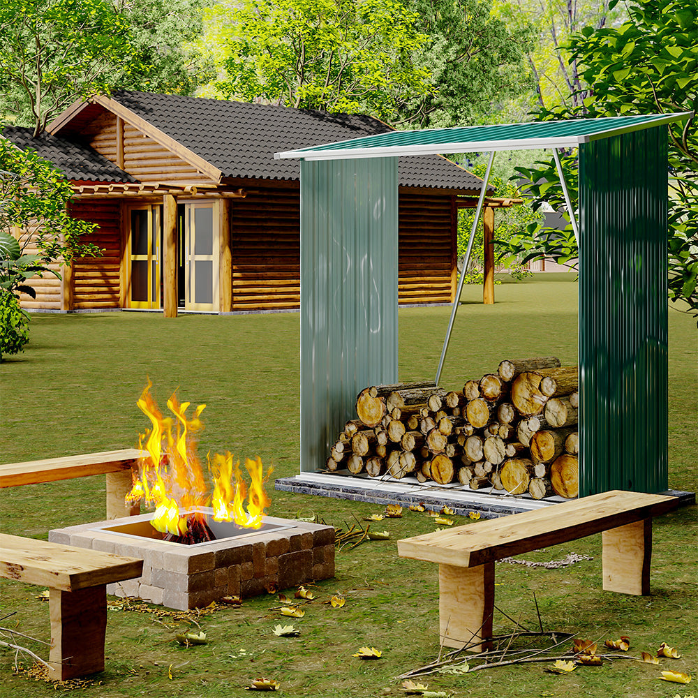 Garden Outdoor Metal Firewood Log Storage Shed