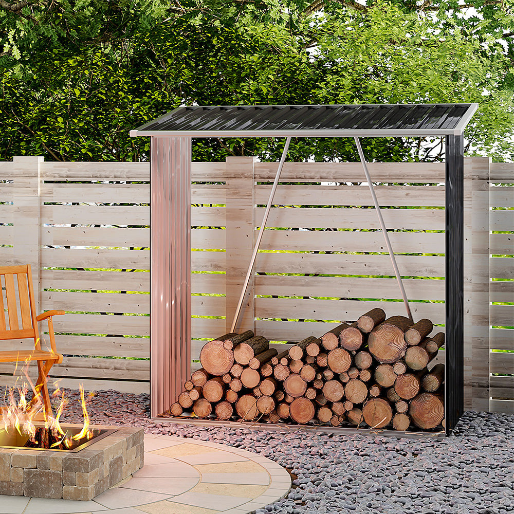 Garden Outdoor Metal Firewood Log Storage Shed