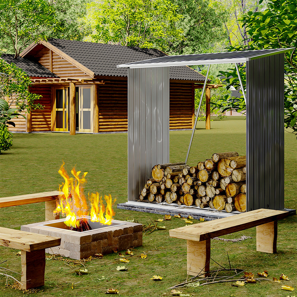 Garden Outdoor Metal Firewood Log Storage Shed