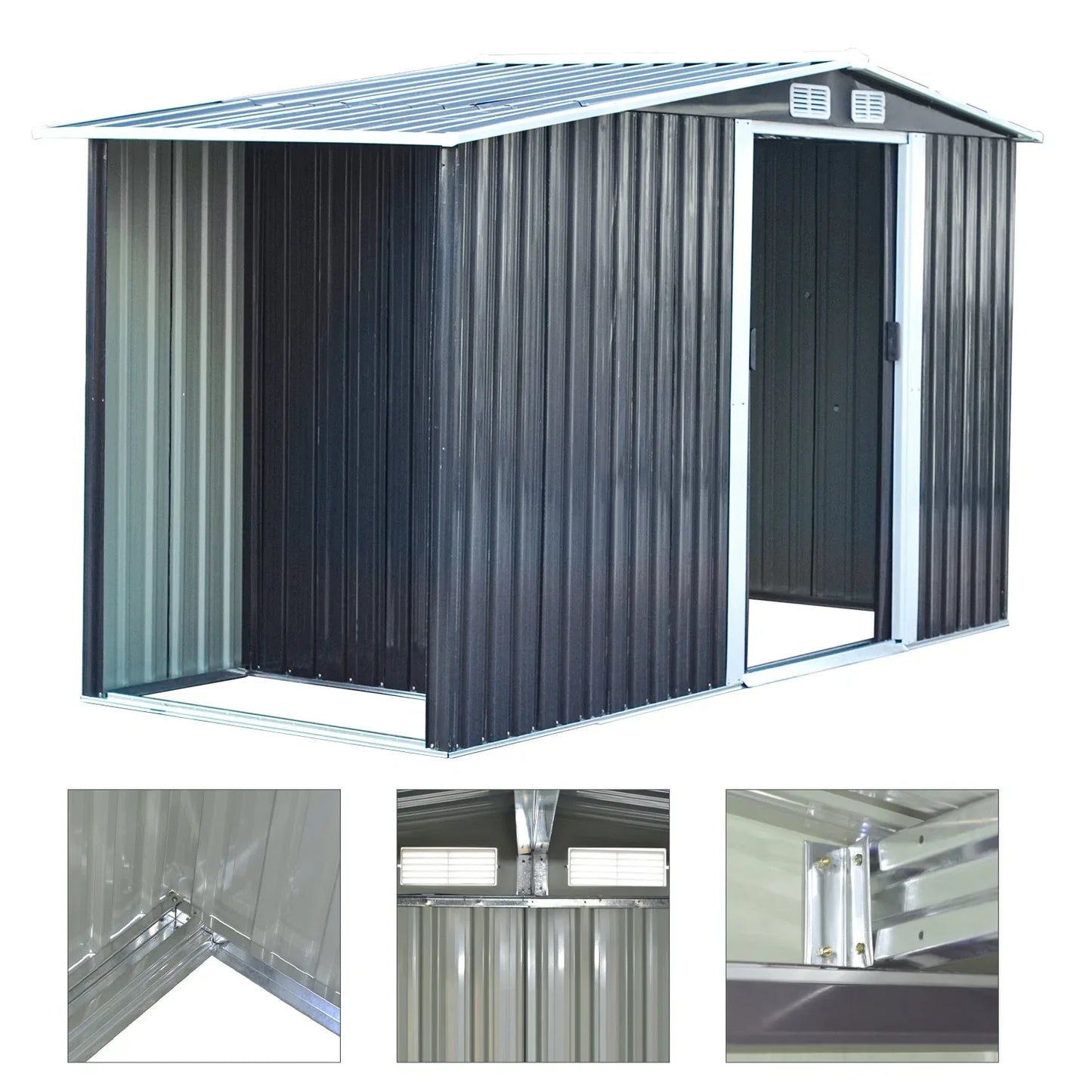 Garden Gable Roof Metal Shed with Log Storage