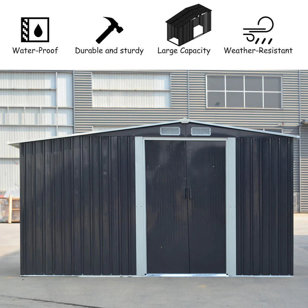 Garden Gable Roof Metal Shed with Log Storage