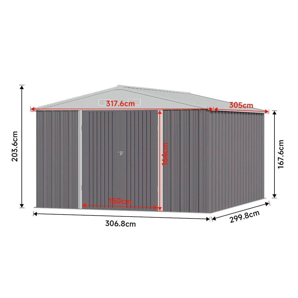 Outdoor Garden Lockable Galvanised Steel Shed