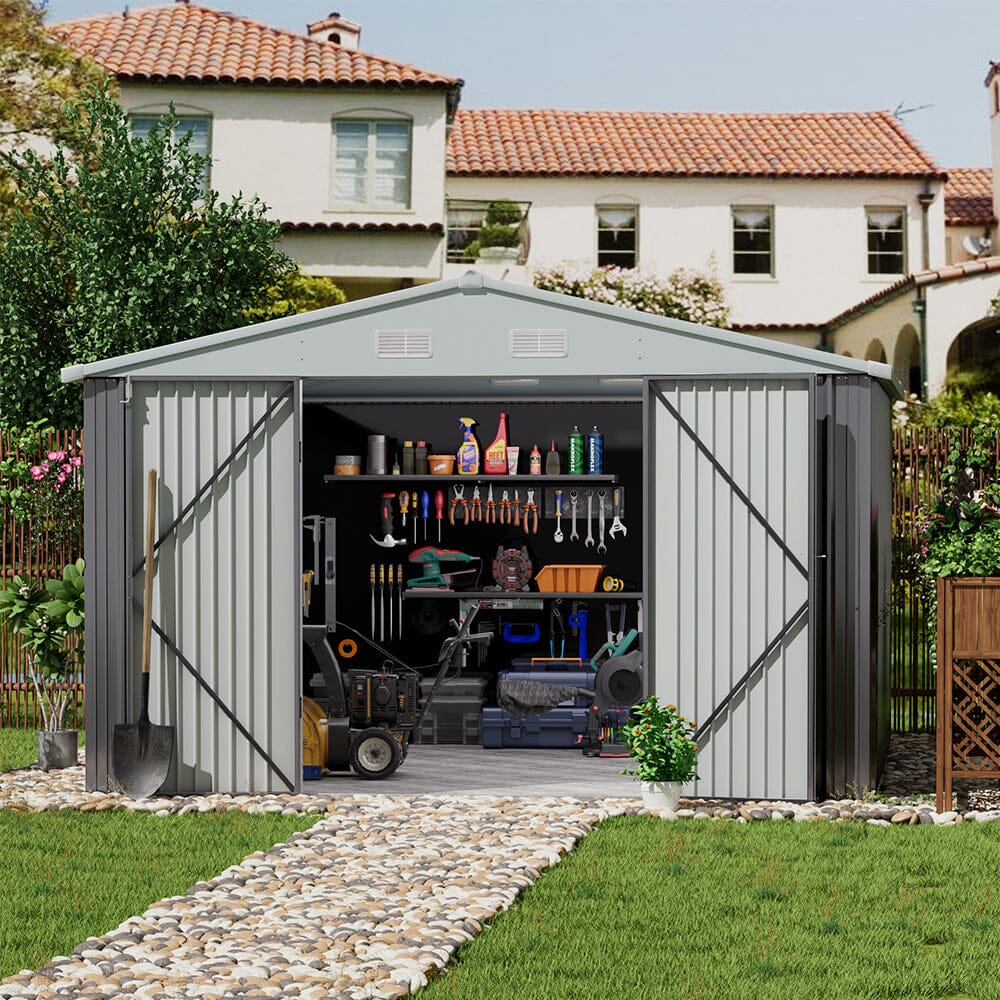 Outdoor Garden Lockable Galvanised Steel Shed