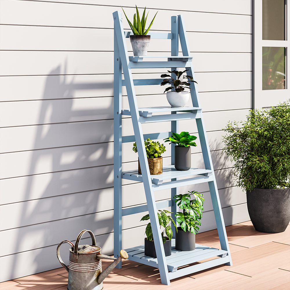 4-Tier Rustic Wooden Foldable Ladder Shelf for Plants