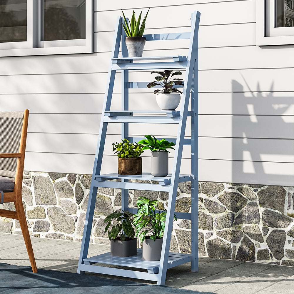 4-Tier Rustic Wooden Foldable Ladder Shelf for Plants