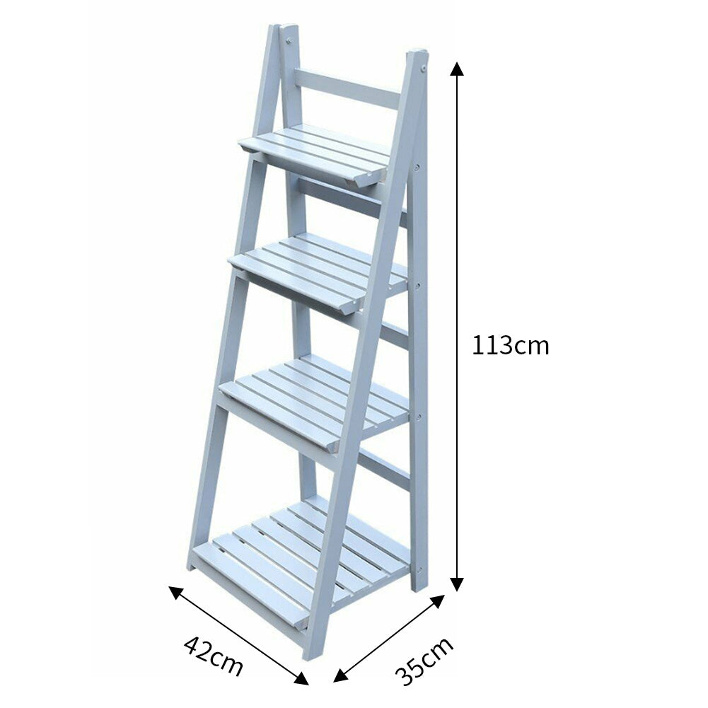 4-Tier Rustic Wooden Foldable Ladder Shelf for Plants