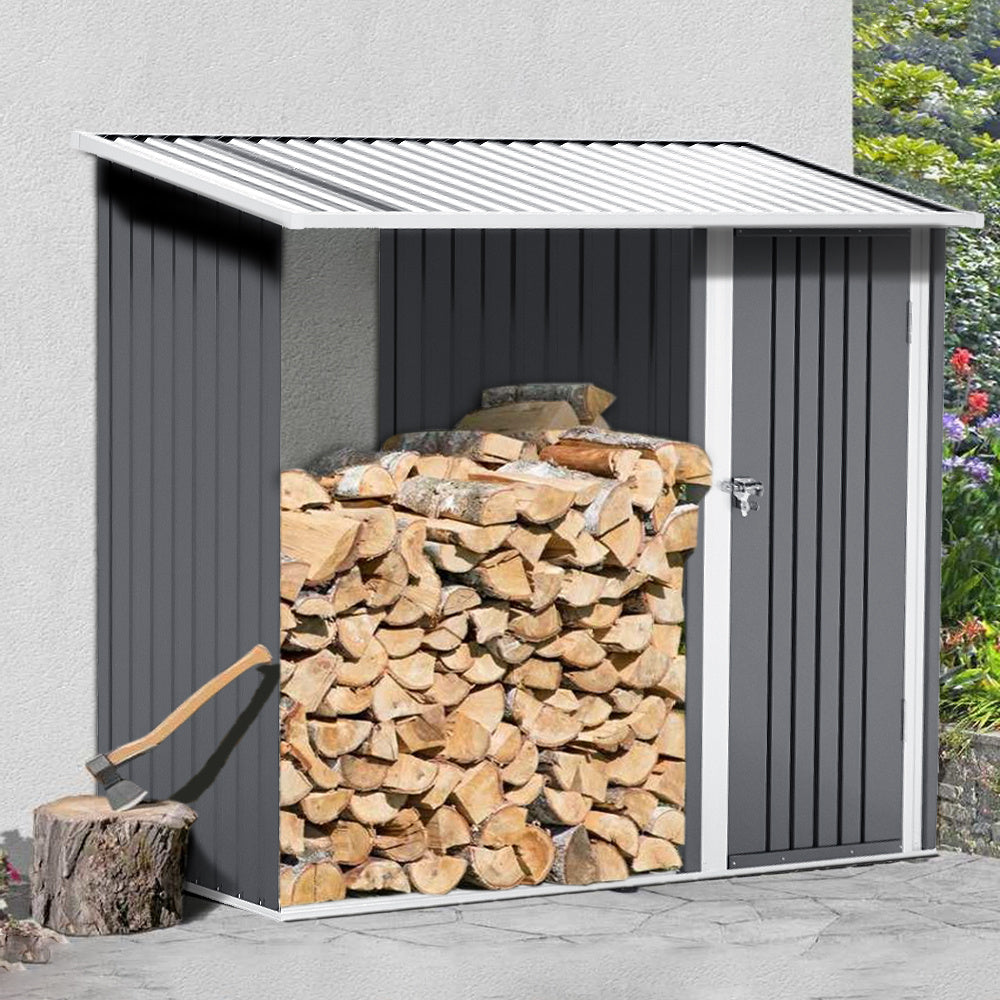 8x3 Outdoor Garden Storage Metal Shed with Log Storage