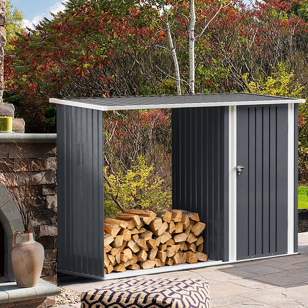 8x3 Outdoor Garden Storage Metal Shed with Log Storage