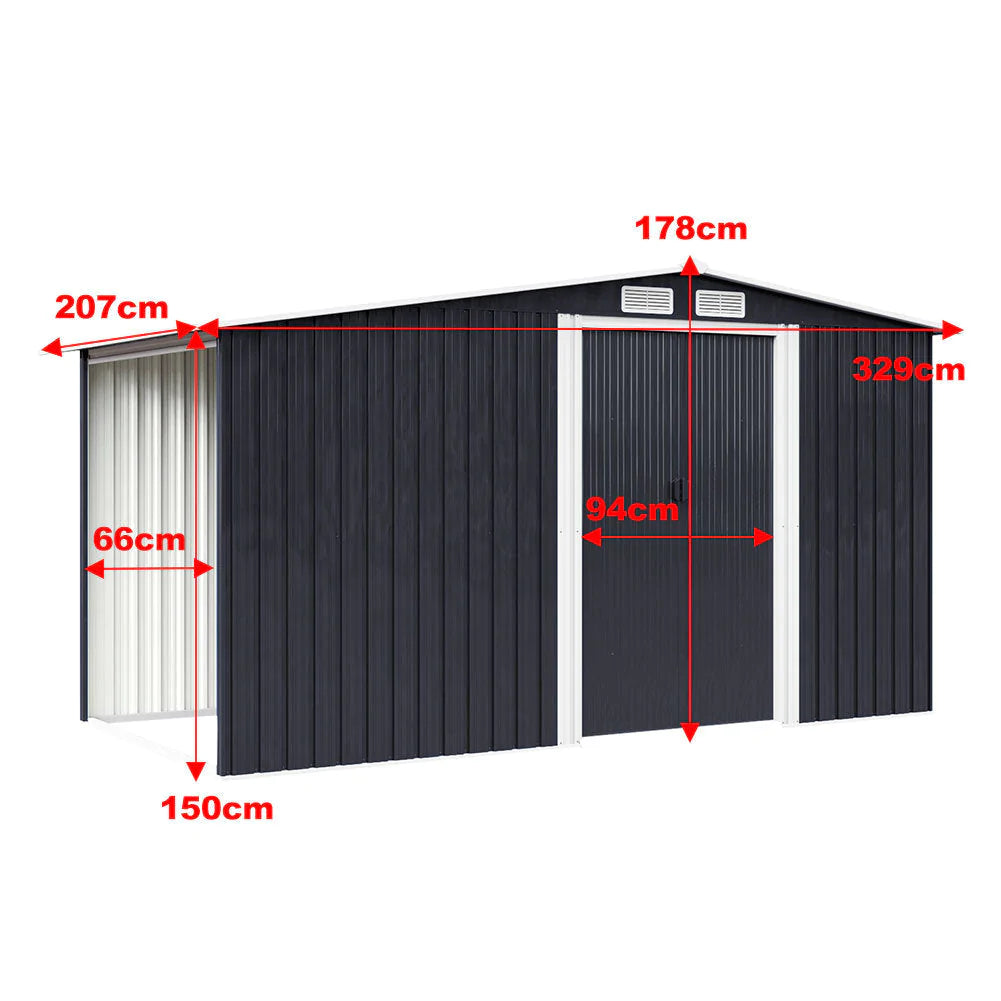 Garden Gable Roof Metal Shed with Log Storage