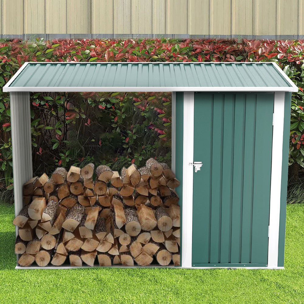 8x3 Outdoor Garden Storage Metal Shed with Log Storage